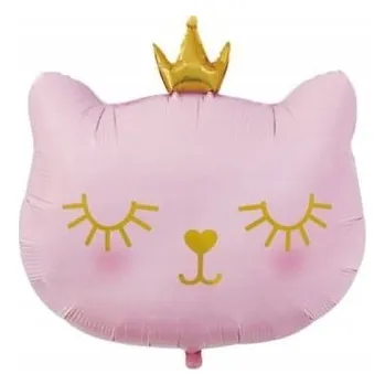 Balónek Fóliový balónek růžová kočka korunka zlatá narozeniny 1. rok oslava na hel