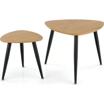 Konferenční stolek Sada 2 oválných konferenčních stolků Minessa loft dub a černý kov do obývacího pokoje Intesi