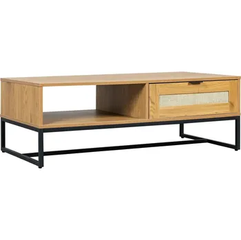 Konferenční stolek Konferenční stolek Capri obdélníkový boho s ratanovým čelem a zásuvkou do obývacího pokoje 120x60 cm