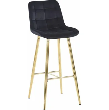 Barová židle Barová židle Poly High černý samet s opěrkou na zlatých nohách do kuchyně a k ostrůvku moderní