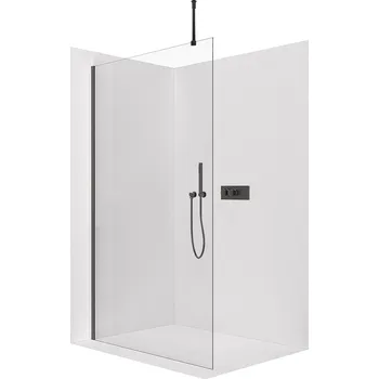 CERANO - Sprchová zástěna Walk-in Onyx Top Round L/P - 8 mm - kulatá vzpěra - černá matná, transparentní sklo - 60x200 cm