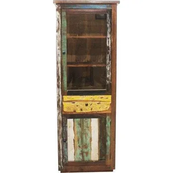 Knihovna Dřevěná vitrína Bayang do obýváku a jídelny orientální se sklem na alkohol Intesi 180 cm