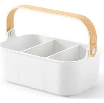 Organizér na kosmetiku Organizér na kosmetiku Bellwood Umbra bílý s dřevěnými úchyty do koupelny 28 cm