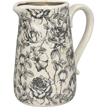 Krémový keramický džbán s černými růžemi Rossa L - 21*14*23 cm