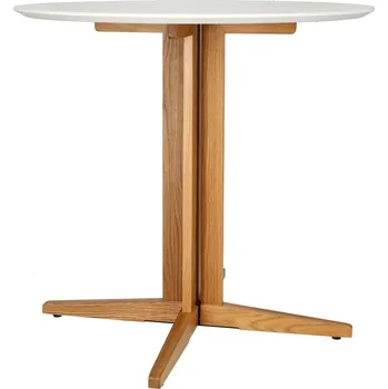 Konferenční stolek Kulatý jídelní stůl Mauro 80 cm bílá deska přírodní dub moderní do jídelny a obýváku