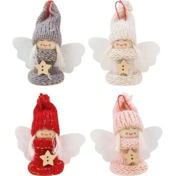 Dekorace do dětského pokoje Anděl s dřevěnou hvězdou na zavěšení 7,5 cm - bílý