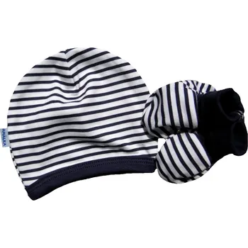Kojenecké oblečení AMÁLKA Čepička tmavé pruhy + capáčky Velikost: 74-80