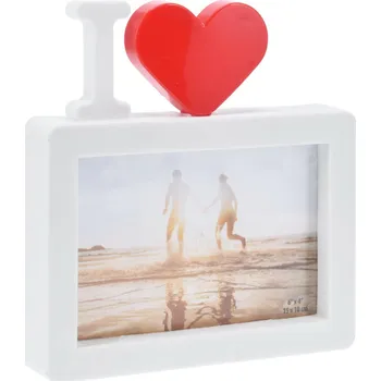 Rám na obraz Bílý stojací fotorámeček 10x15 I Love Intesi dekorativní se srdcem dárkový