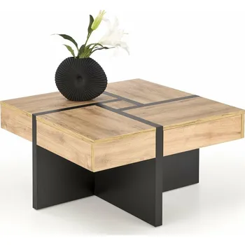 Konferenční stolek Konferenční stolek Sisel čtvercový 80x80 moderní dub craft se zásuvkami do obýváku Intesi