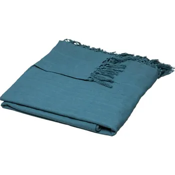 Přehoz na lůžko Bavlněný přehoz na postel Atmosphera Vintage modrý s třásněmi 230x250 cm