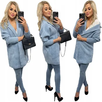 Dámský kabát Soprato dámský modrý kabát oversize bez kapuce 7108 kabát alpaka dámský podzim jaro pohodlný univerzální velikost