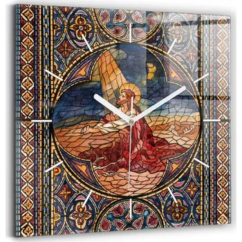 Hodiny Tiché skleněné hodiny na zeď s motivem vitráže - Pán Ježíš, 30x30 cm
