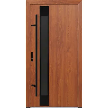 Vchodové dveře Hahn-Türke Vchodové dveře DS82-M34 grafitově šedé sklo Barva: Zlatý dub, Směr otevírání: Pravé, Dovnitř, Celkové rozměry: 880x2080mm