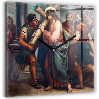 Hodiny Skleněné hodiny s potiskem Ozdobné nástěnné hodiny Ježíš nesoucí kříž