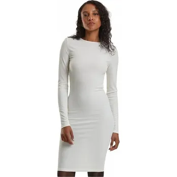 Dámské šaty Přiléhavé viskózové šaty Urban Classics s dlouhým rukávem 235 g/m Barva: béžová krémová, Velikost: L