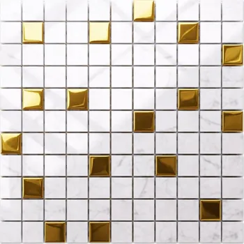 Obklad SKLENĚNÁ MOZAIKA MARMOR BÍLÁ ZLATÁ 30x30 cm 8 mm