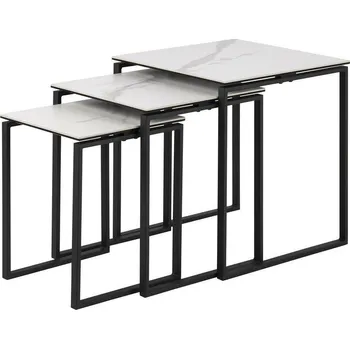 Konferenční stolek Sada tří konferenčních stolků Katrine bílý mramor čtvercový moderní do obýváku