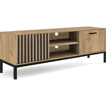 Televizní stolek TV stolek Markle 180 cm dub craft černý s lamelami moderní stojací do obývacího pokoje
