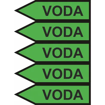 Označení potrubí šipka VODA Samolepka PVC aršík potrubí velikost 1 levá