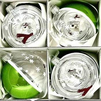 Vánoční ozdoba Irisa Skleněné vánoční ozdoby „Zimní krajina v kouli“, 8 cm, čiré se zeleno-bílým zdobením- sada 4 ks Velikost: 8 cm, Balení: 4ks, Barva: zelená;čirá