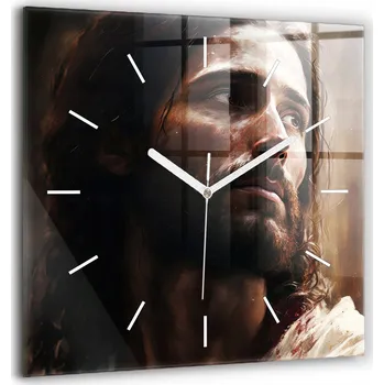 Hodiny Hodiny Tvrzené Sklo Tiché Bez Hlučnosti Nástěnné Ježíš Kristus tvář 60x60