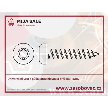 Vrut P 4,5 x 60 Univerzální vrut s půlkulatou hlavou a drážkou TORX