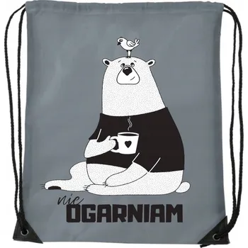 Školní sáček SÁČEK BATOH Šedý školní na trénink wf boty NEOBJÍMÁM medvídka káva WB_053