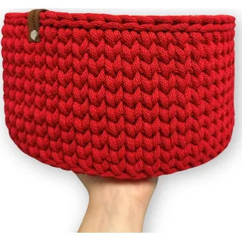 Úložný box Háčkov Kulatý háčkovaný košík - Original Barva: Červená, Průměr dřevěného dna: XS - 10 cm