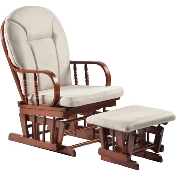 Křeslo Houpací křeslo HELVER s podnožkou, ořech/béžová + vyzvednutí ZDARMA