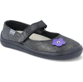 Dívčí baleríny Barefoot baleríny Beda - Dark Violette černé třpytivé Velikost: 34