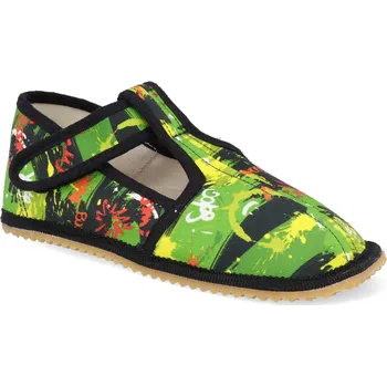 Dívčí bačkory Barefoot dětské přezůvky Beda - Úzký typ zelené grafitti Velikost: 26