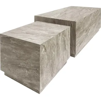 Konferenční stolek Sada 2 moderních konferenčních stolků Dice šedý mramor obdélníkové do obýváku 2v1