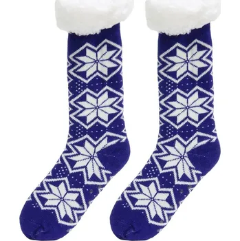 Pánské ponožky Intesi dámské zimní protiskluzové ponožky s vločkami tmavě modré s kožíškem 36-41