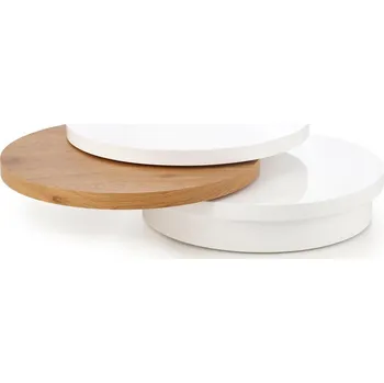 Konferenční stolek Kulatý rozkládací konferenční stolek Pug bílý dub skandinávský do obýváku 80 cm Intesi