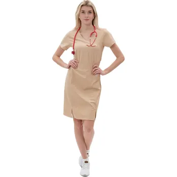 Zdravotnický oděv Perlička® Zdravotnické šaty Ivka SATTÉ Cappuccino Barva: Cappucino, Velikost: 34