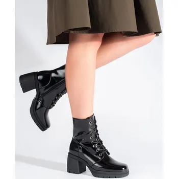 Dámské polobotky Sergio Leone Krásné černé dámské kotníkové boty na plochém podpatku 41