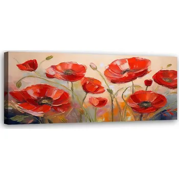 Obraz Obraz na plátně, Malované máky Červené květy 90x30