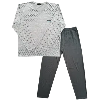 Pánské pyžamo C-Lemon Pánské bavlněné pyžamo s dlouhým rukávem - Clemon.AHV1 (Mix dezénů) Barva: Šedá, Velikost: 4XL