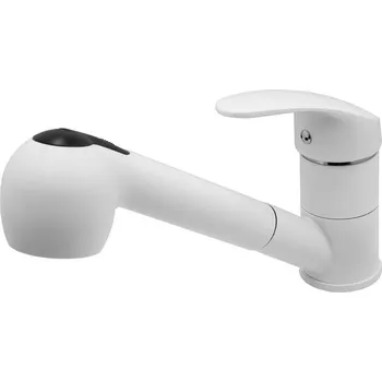 Vodovodní baterie Gamma Atut, stojánková dřezová baterie s výsuvnou výlevkou, bílá matná, GMA-BAT-WH