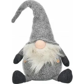 Vánoční dekorace Šedý kostkovaný trpaslík sedící 46cm