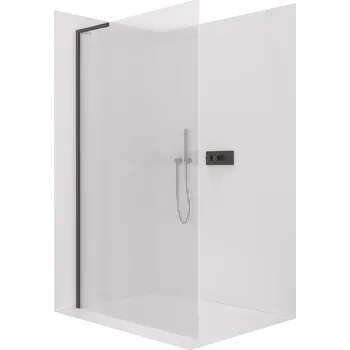 CERANO - Sprchová zástěna Walk-in Onyx L-levá vzpěra - 8 mm - černá matná, rýhované sklo - 150x200 cm