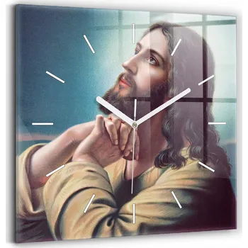 Obraz Tichá nástěnná hodina čtvercová Pán Ježíš Modlitba 30x30 cm