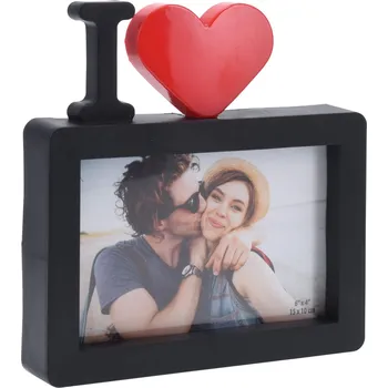 Rám na obraz Černý skleněný fotorámeček 10x15 na stůl srdce I Love Intesi