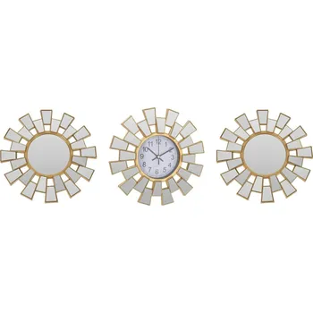 Hodiny Moderní zlaté nástěnné hodiny s zrcadly Reish do obývacího pokoje nebo předsíně Intesi