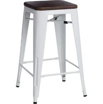 Barová židle Barová židle Paris Wood 75 cm industriální bílá s dřevěným sedákem k kuchyňskému ostrůvku D2.DESIGN
