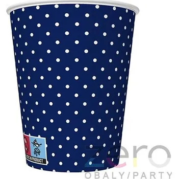 Jednorázové nádobí Pohárek (kelímek) nápojový papírový 0,25 l (8 ks) - tm. modrá s mini puntíky