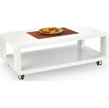 Konferenční stolek Moderní bílý obdélníkový konferenční stolek s policí do obýváku 105x58 cm