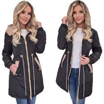 Dámský kabát Dámská bunda se stahováním v pase podzimní přechodová s kapucí parka XXL