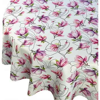 ubrus Obrus Plamoodolný Jarní Růžové Květy Magnolie průměr 140 cm