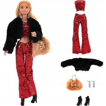 Doplněk pro panenku DÁMSKÉ OBLEČENÍ SADA FLITRY KOŽÍŠEK KABELKA BOTY PRO PANENKU ABI 28 - 30 cm